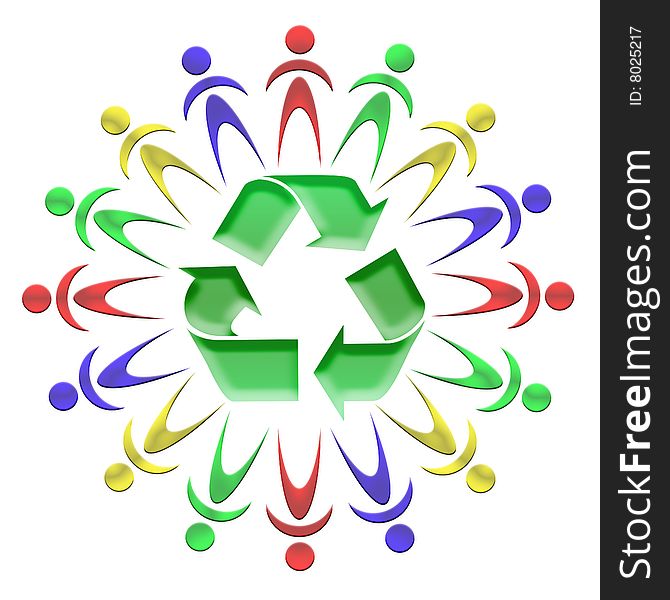 Illustration of different men around the recycling symbol. Illustration of different men around the recycling symbol