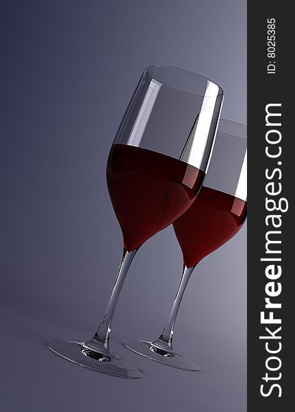 3d render of two glasses with red wine. 3d render of two glasses with red wine