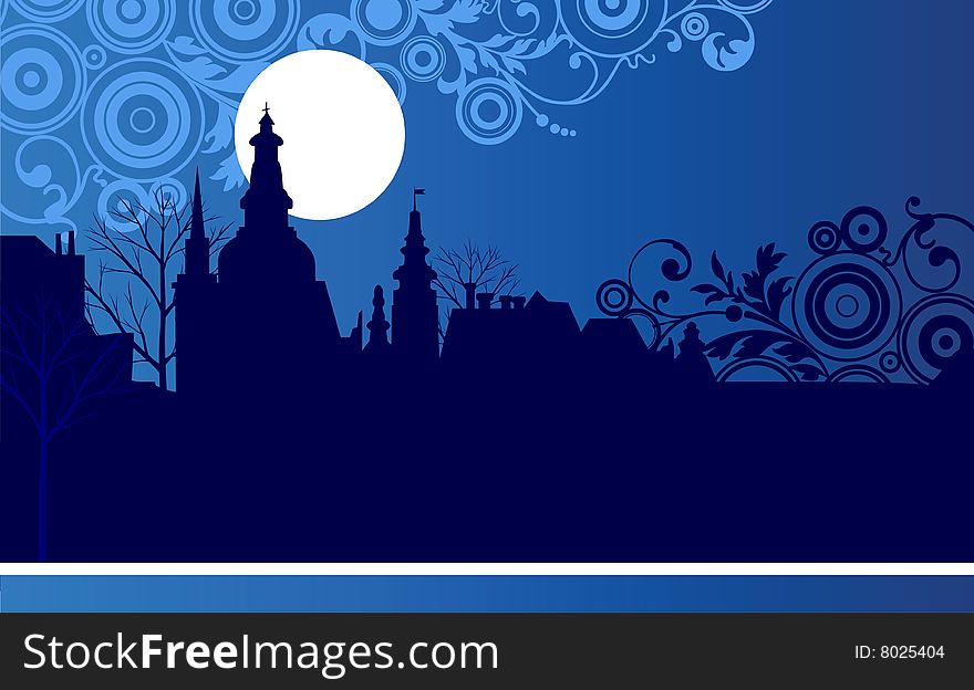 Night panorama of the city. City background, vector images scale to any size.