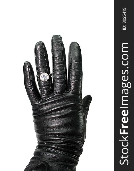 Diamond ring and leather glove. Diamond ring and leather glove