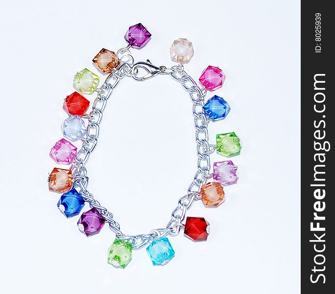 Color bijouterie bracelet on silver chain. Color bijouterie bracelet on silver chain