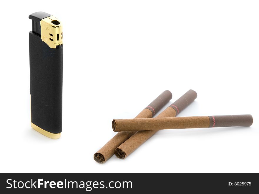 Stylish Black Pocket Lighter And Brown Cigarettes