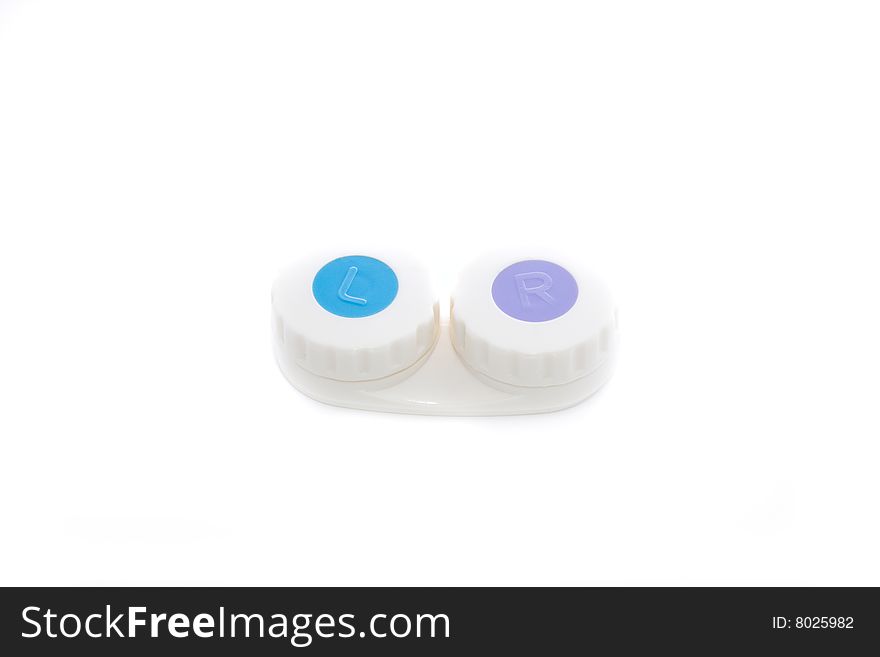 Contact lens  for eyes care container isolated. Contact lens  for eyes care container isolated