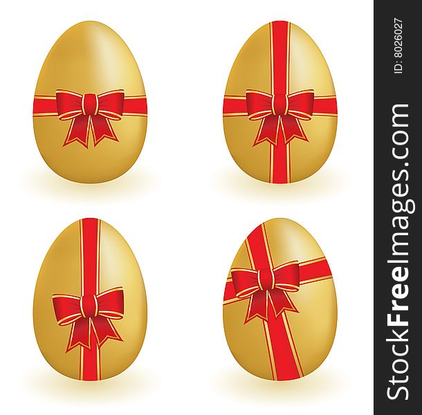 Golden eggs with ribbons. Please check my portfolio for more easter illustrations.