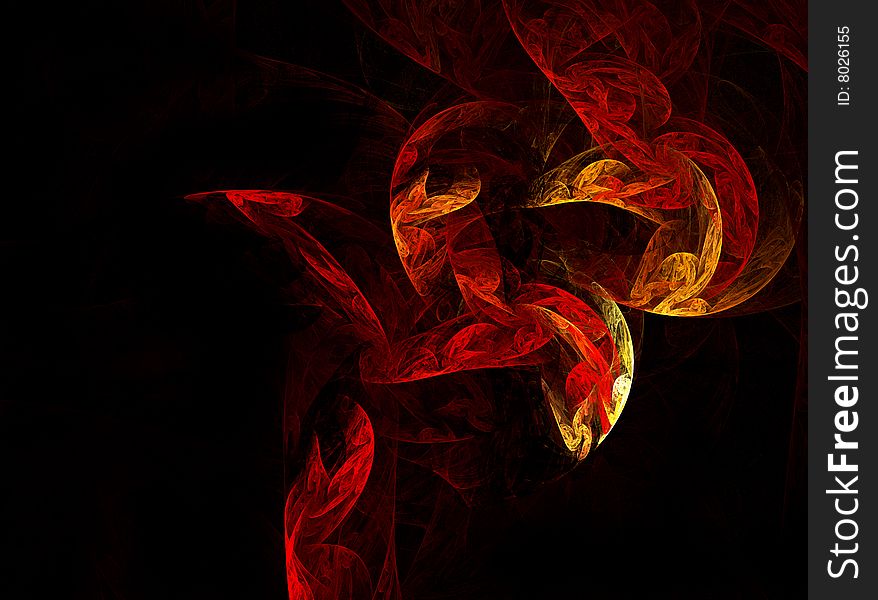 The bright red fractal on the black background. The bright red fractal on the black background