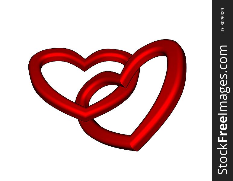 Two Joined Red Hearts On White Background