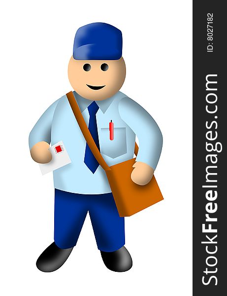 Illustration of a Mailman or postman holding a letter isolated on white background