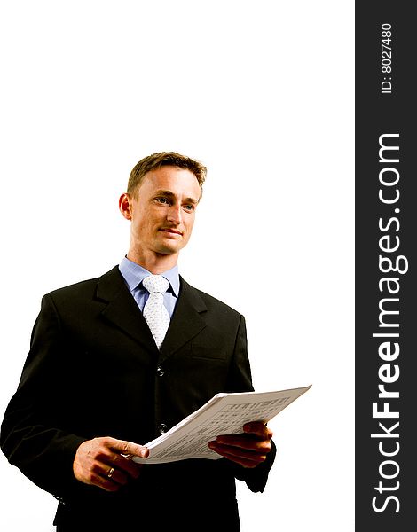 Portrait of a happy businessman on white background