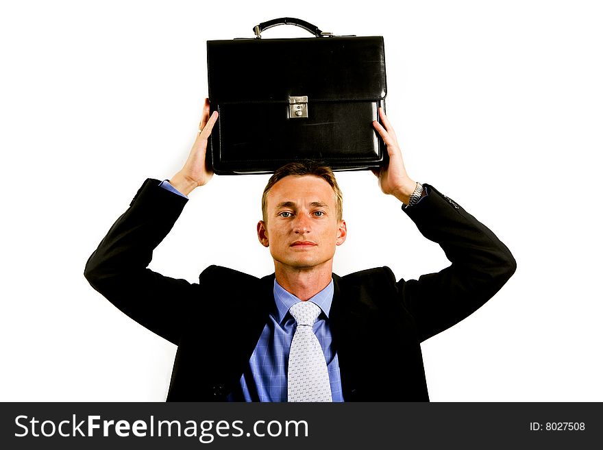 Portrait of a happy businessman on white background