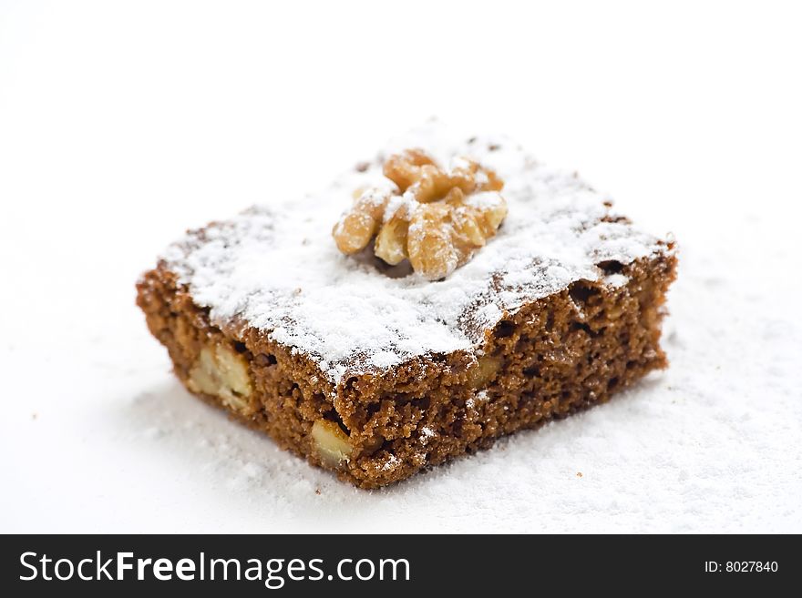 Hot chocolate brownie with walnuts and vanilla