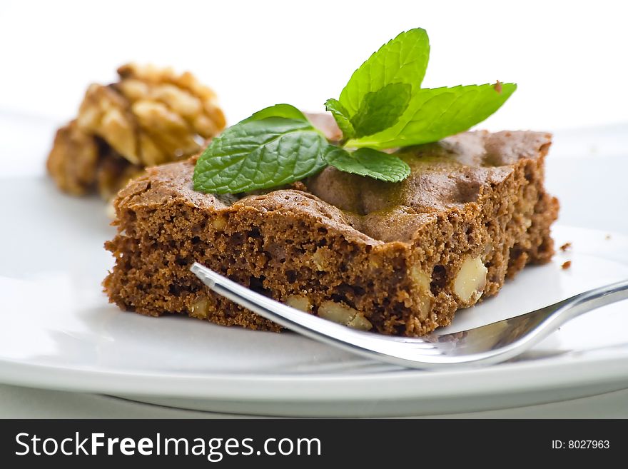 Hot chocolate brownie with walnuts and vanilla