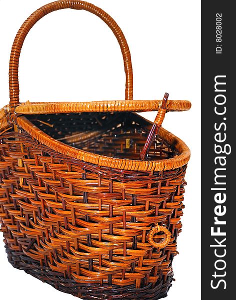 Brown Cane Basket with white background