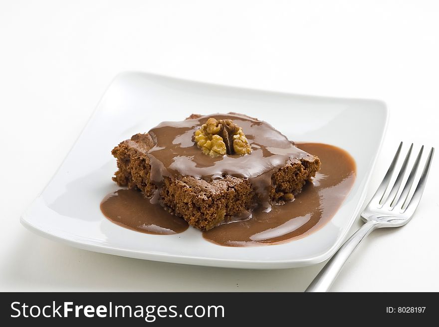 Hot Chocolate Brownie With Walnuts And Vanilla