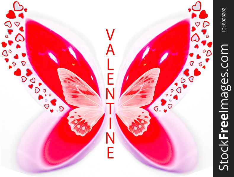 Red Valentine butterfly with hearts