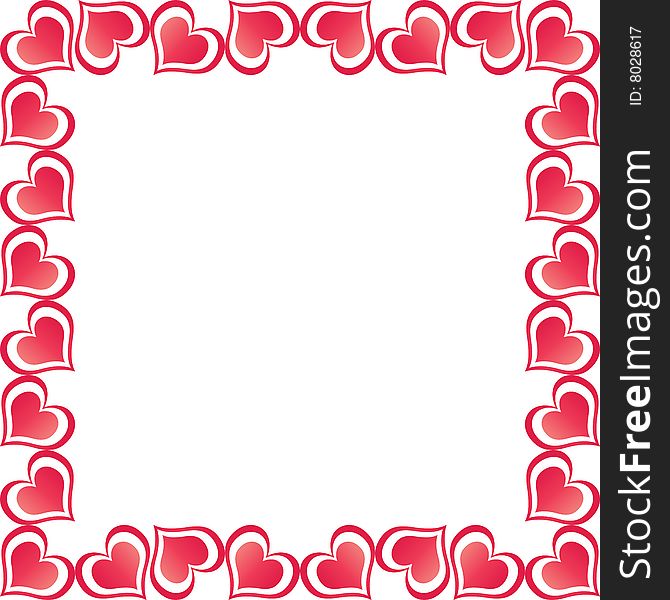 A border illustration of red valentine hearts. A border illustration of red valentine hearts