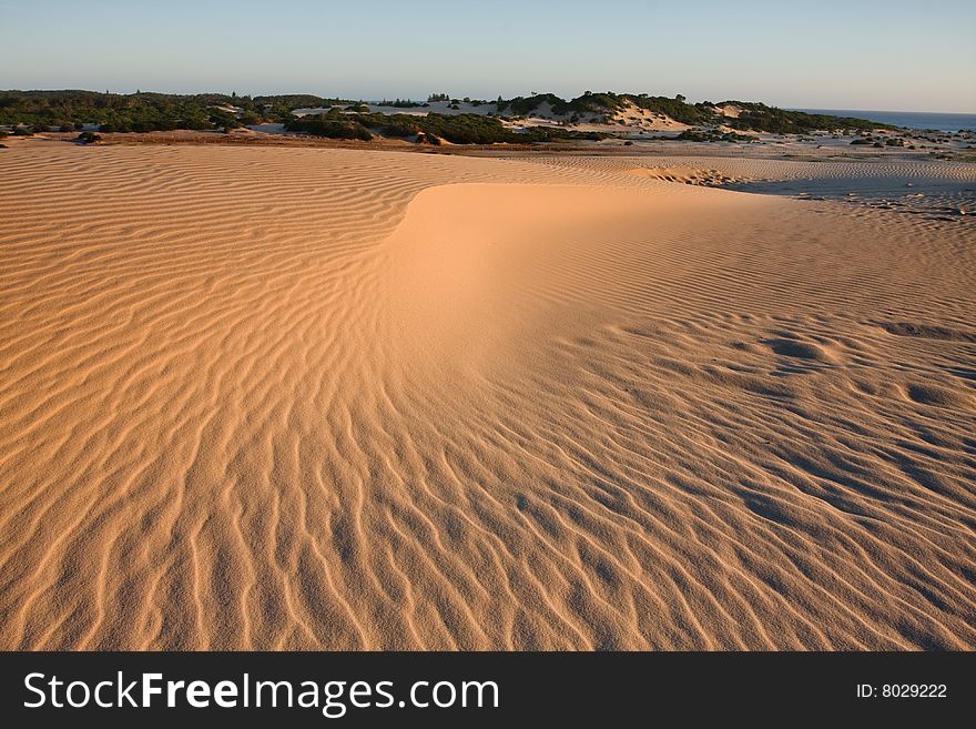 Sand dunes during sunset, dramatic shadow play at Stockton dunes in Anna Bay, NSW, Australia. Sand dunes during sunset, dramatic shadow play at Stockton dunes in Anna Bay, NSW, Australia