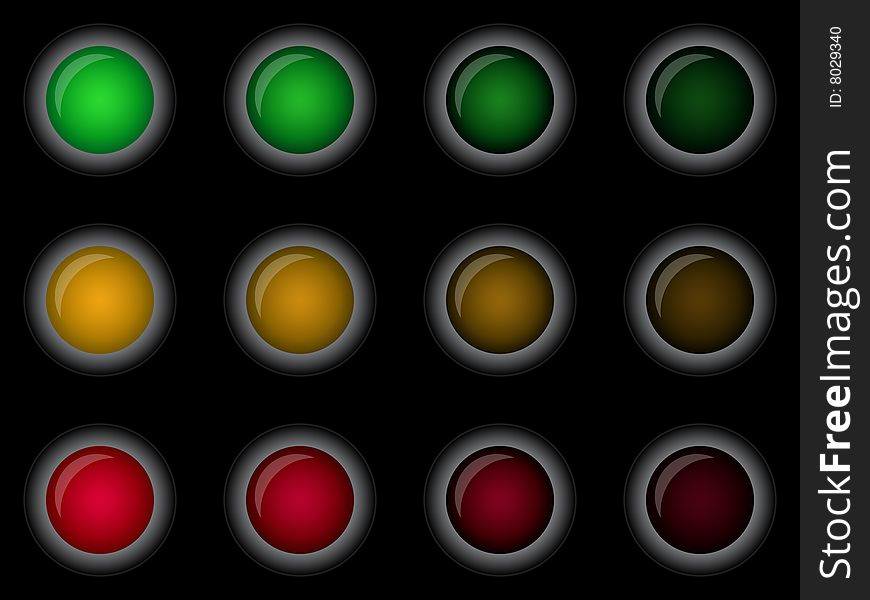 Set of (twelve) traffic lights.
