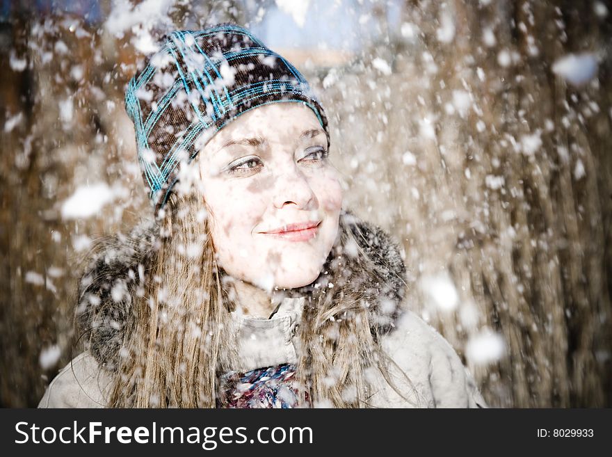 Woman And Snow. Winter In Moscow. Russia