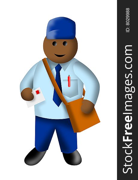 Illustration of a Mailman or postman holding a letter isolated on white background