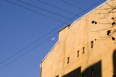 Wall, Blue Sky And The Moon. Royalty Free Stock Images Wall, Blue Sky And The Moon. Royalty Free Stock Images