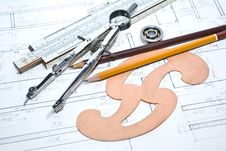 Architecture Plan And Tools Stock Photography Architecture Plan And Tools Stock Photography