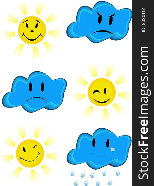 Weather Icons - Color series. Sun and clouds smiling.