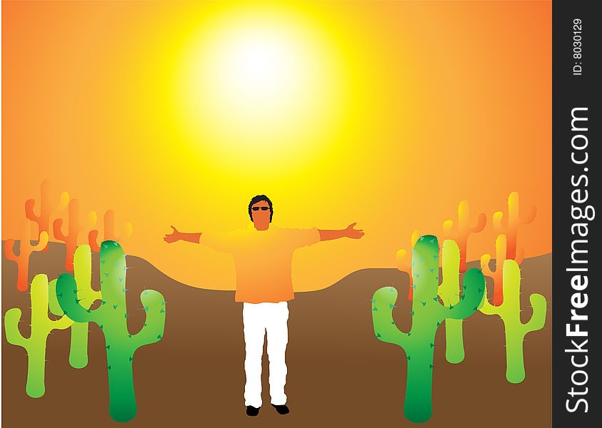 Man in mexico desert, vector illustration