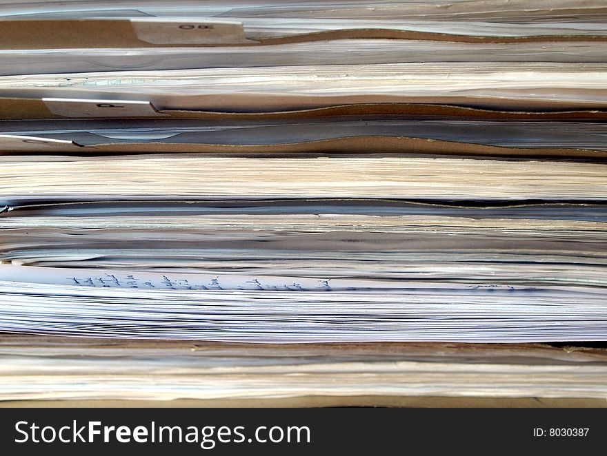 Office paper documents, old folders background. Office paper documents, old folders background