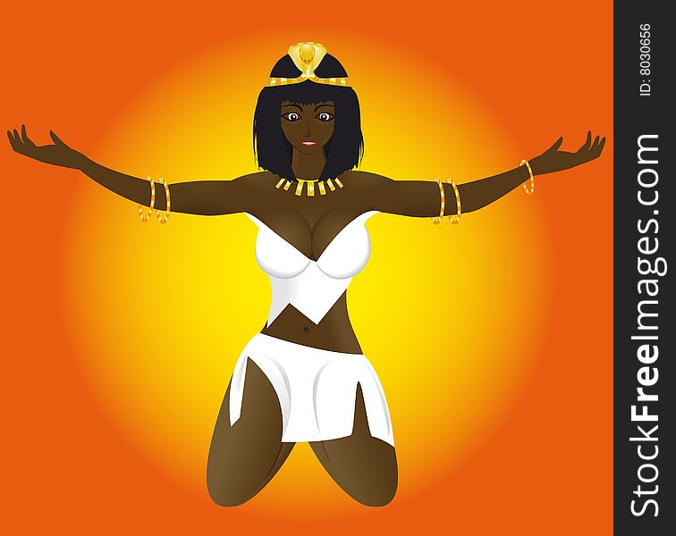 The young erotic beautiful girl priestess of Egypt on a background of the sun in a vector