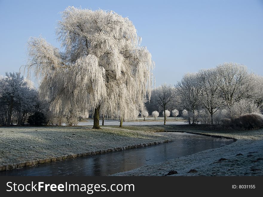 Ice trees and ice on river in winter holland in europe. Ice trees and ice on river in winter holland in europe