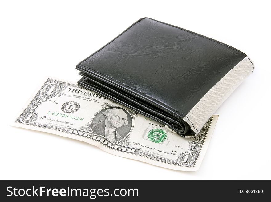 Black Leather Wallet  With Dollar
