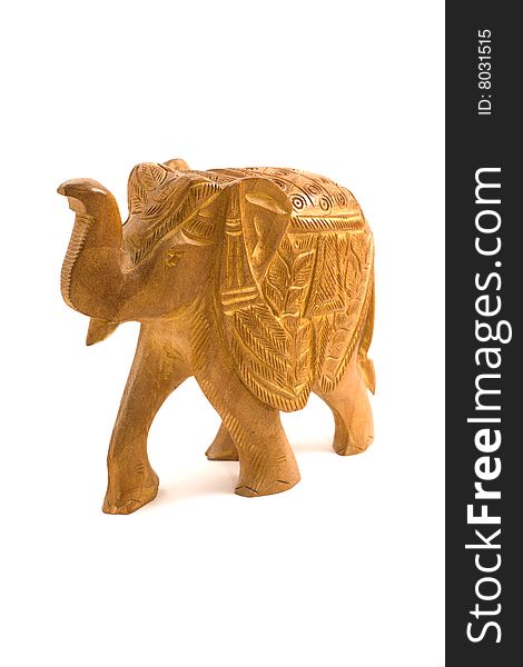 Wooden elephant sculpture isolated on white