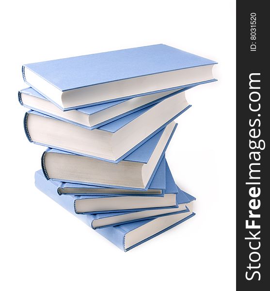 Blue books on a white background