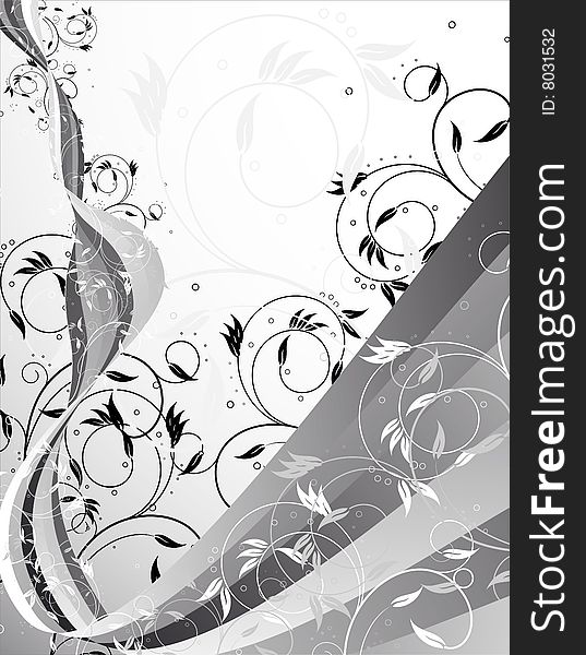 Illustration of gray flower background with color stripes