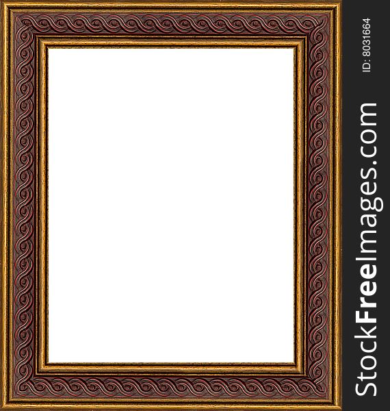 A picture gold frame on a white