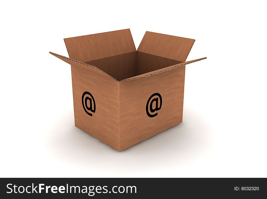 Cardboard with email symbol - isolated photorealistic 3d render