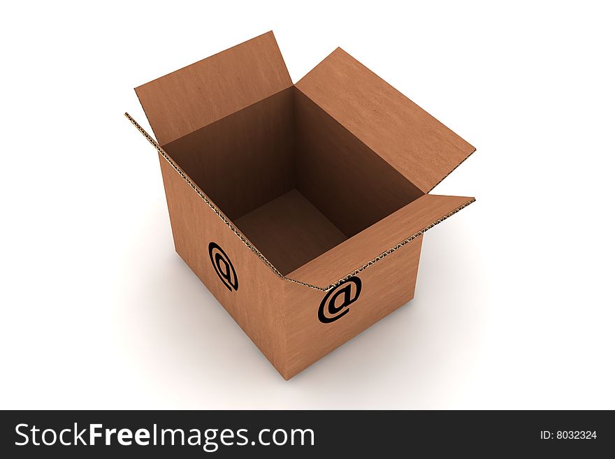 Cardboard with email symbol - isolated photorealistic 3d render