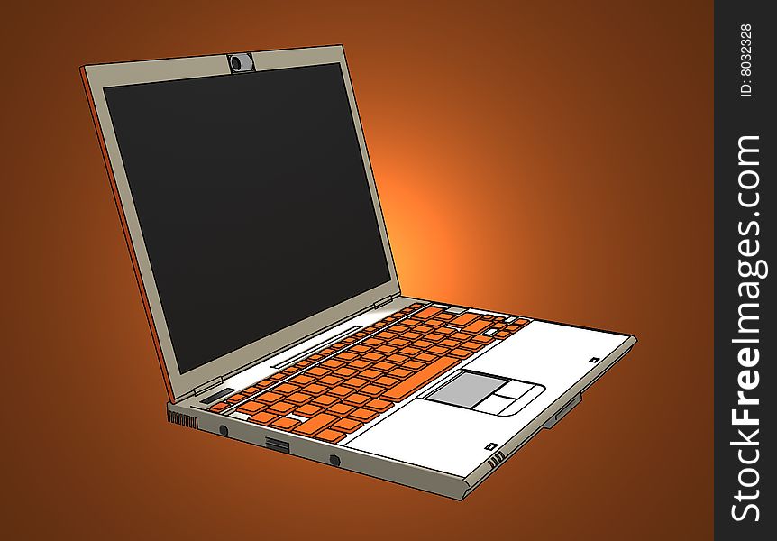 Modern laptop isolated on orange background