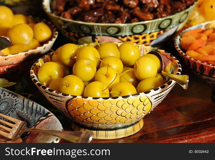 Bowl of delicious yellow cherries