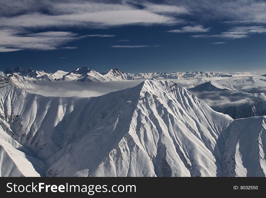 Caucasus Mountains in Northern Georgia from helicopter