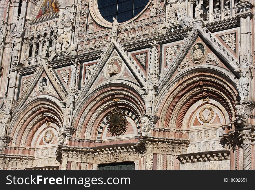 Architectural details of duomo cathedral in medieval town Siena,Tuscany,Italy. Architectural details of duomo cathedral in medieval town Siena,Tuscany,Italy