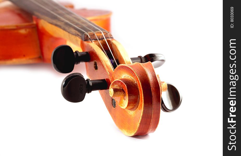 Close-up of violin isolated on white