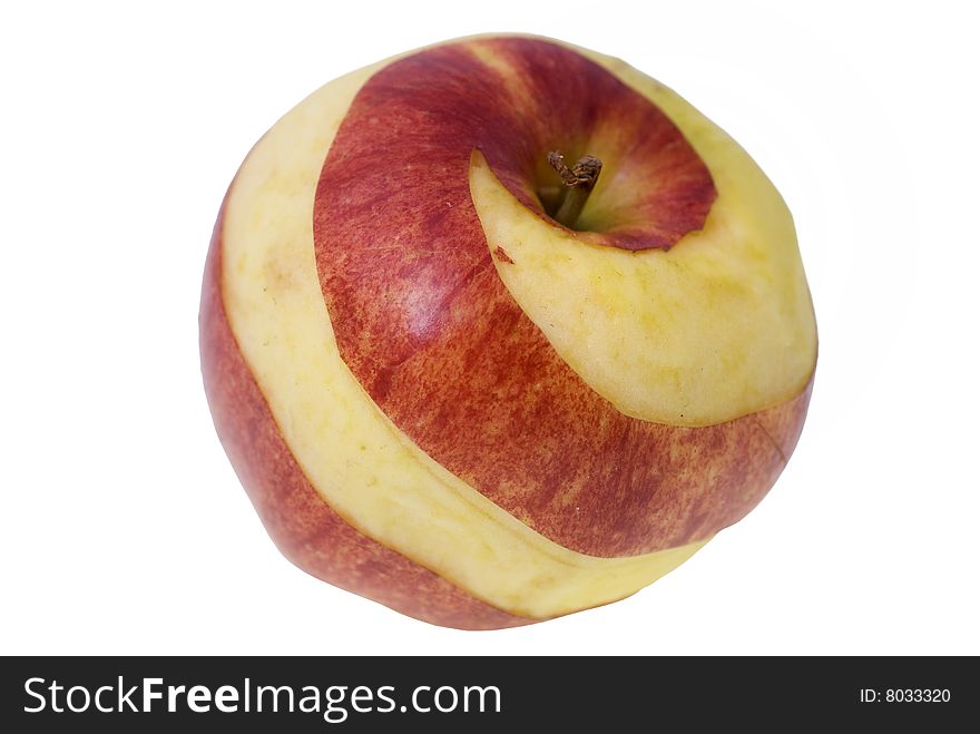 Spiral cut apple on white. Spiral cut apple on white