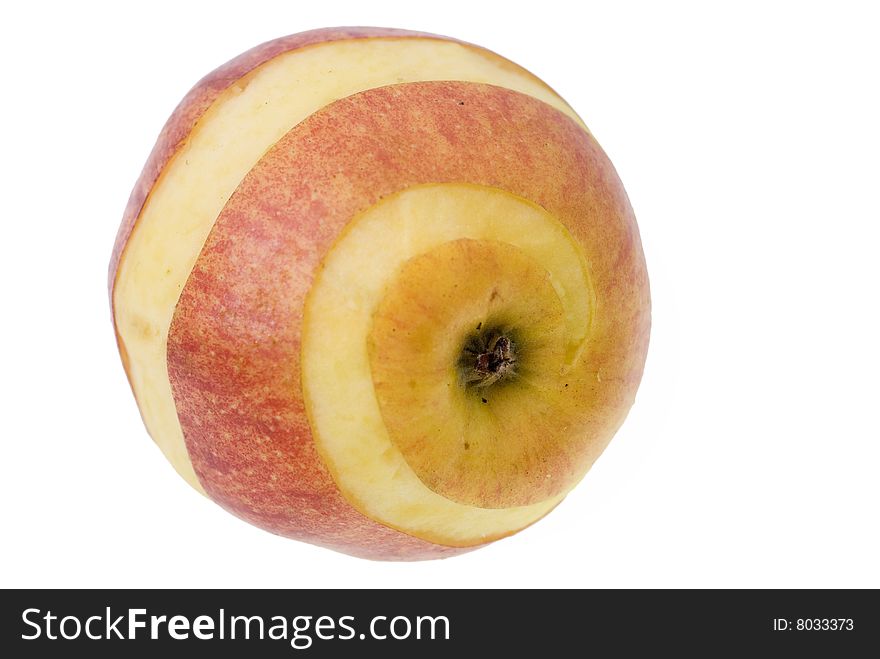 Spiral cut apple on white. Spiral cut apple on white