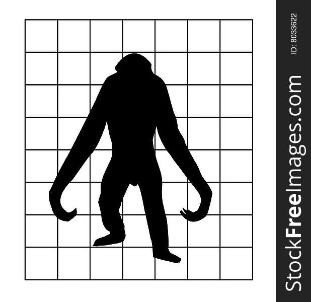 Vector silhouette of the gorilla in hutch on white background