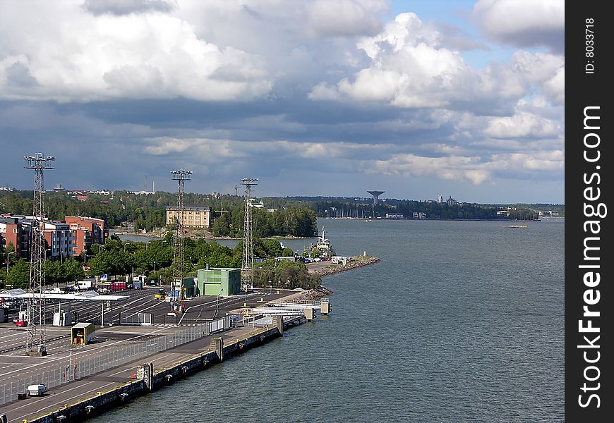 Helsinki, Finland, passenger mooring in the summer cloudy afternoon