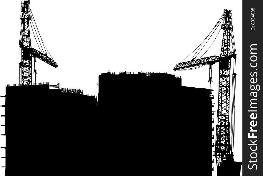 Illustration with house building and cranes. Illustration with house building and cranes