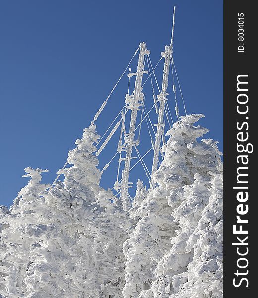 Telecommunications in the mountains during the winter. Telecommunications in the mountains during the winter