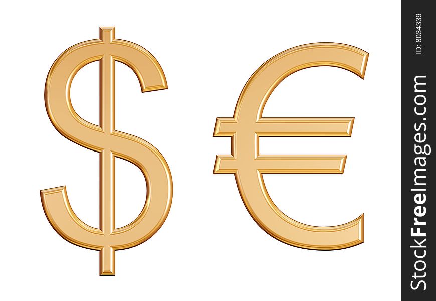 Dollar and euro golden symbols isolated