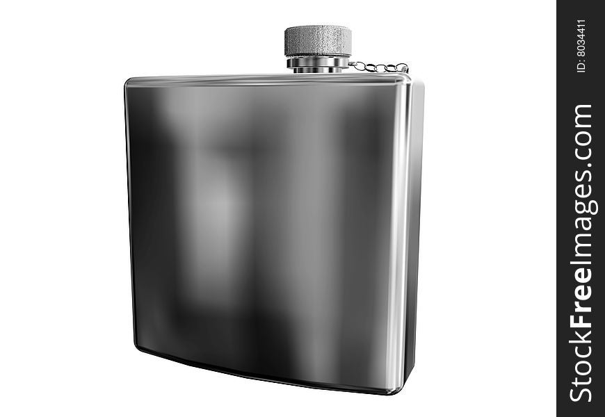 Chrome metallic flask on white